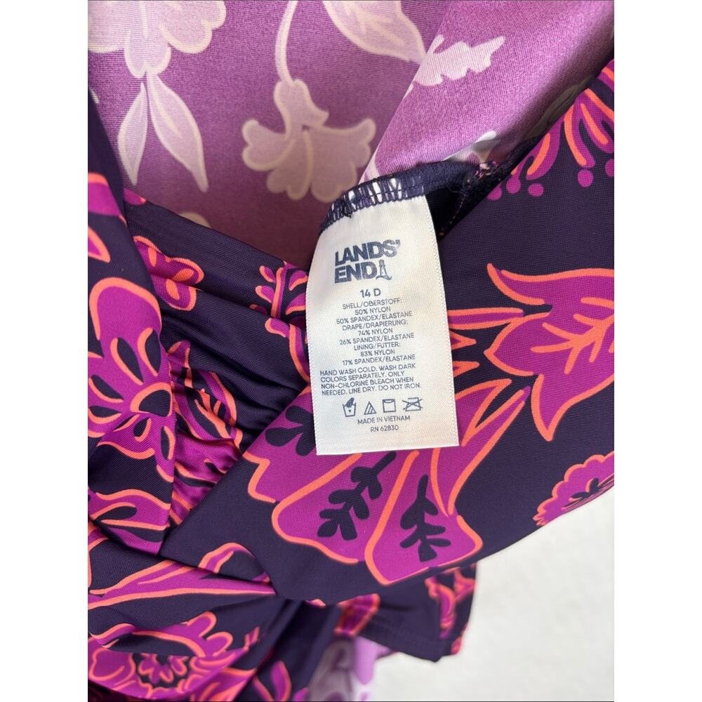 Lands’ End Women’s Size 14D One Piece Swimsuit Tummy Control Floral Purple Pink - Picture 2 of 6